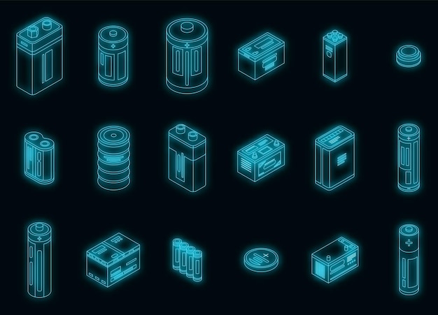 battery icons set vector neon