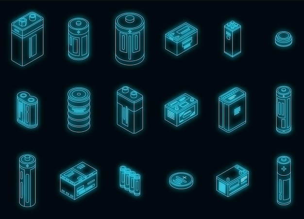 Battery icons set vector neon