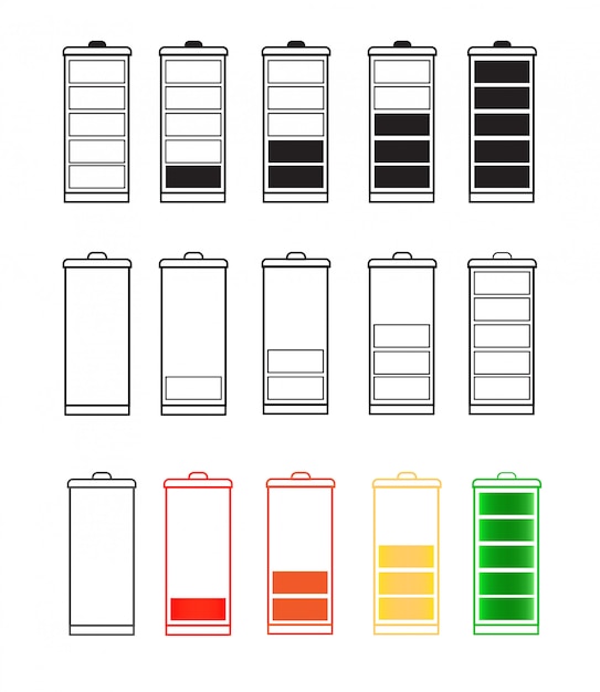 Set di icone indicatore batteria isolato isolato su uno sfondo trasparente