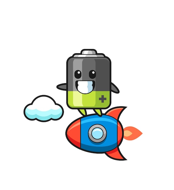 Батарейный талисман, едущий на ракете, милый стильный дизайн для футболки, стикер, элемент логотипа