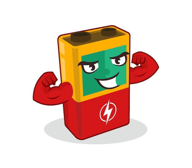 Vector battery mascot in strong pose