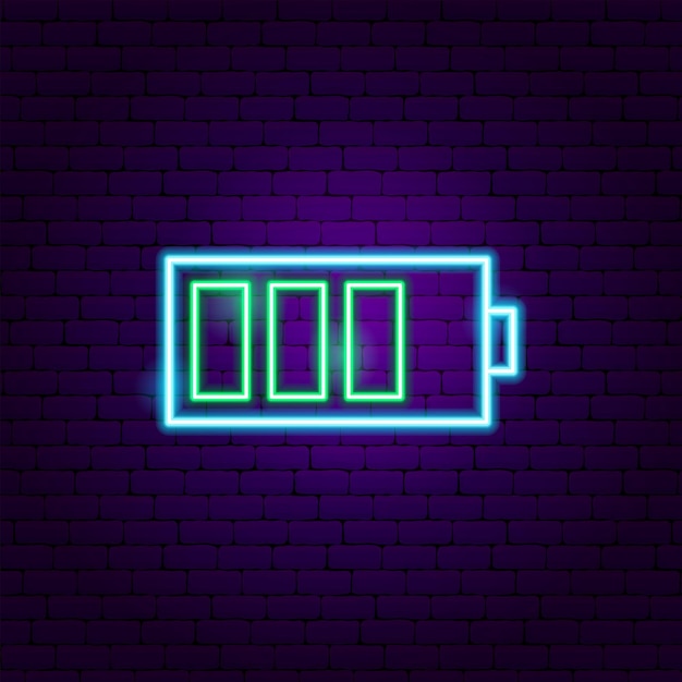 Battery Neon Label. Vector Illustration of Electronics Promotion.