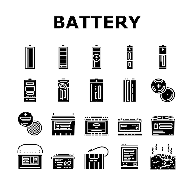 Battery power energy electric car icons set vector