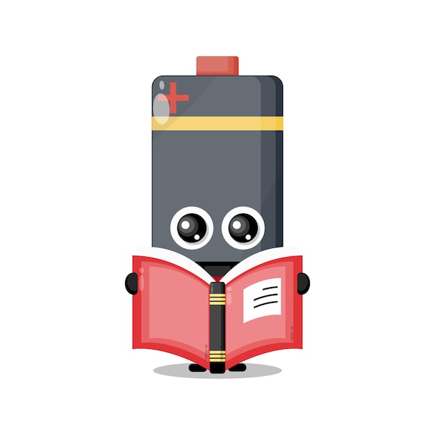 Battery reading book cute character mascot