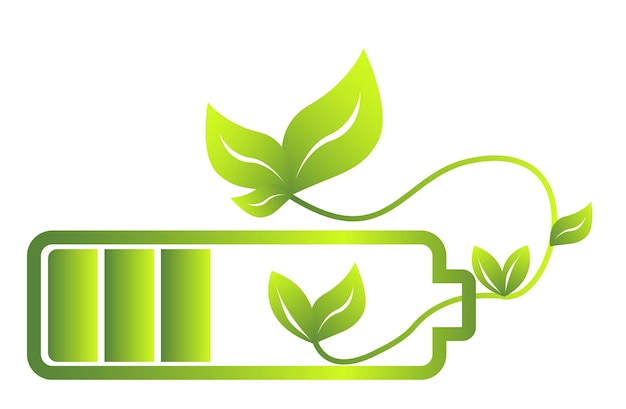 Batteria ricaricabile logo pulito energia verde simbolo caricatore illustrazione vettoriale su sfondo bianco o trasparente