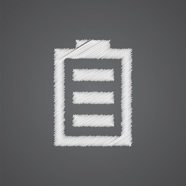 Icona di doodle logo schizzo batteria isolato su sfondo scuro