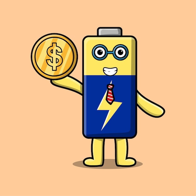 Battery successful businessman holding gold coin