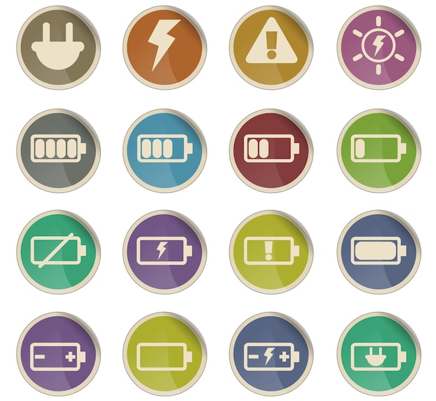 Battery vector icons in the form of round paper labels