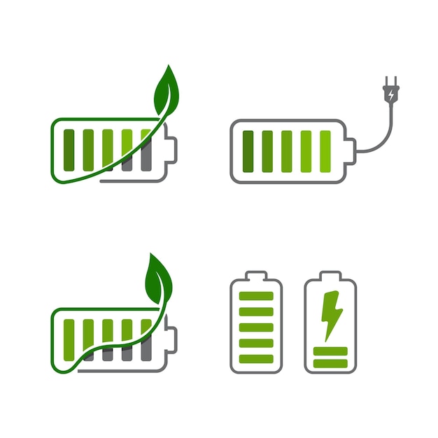 Batteria con foglia illustrazione del design dell'icona di vettore modello