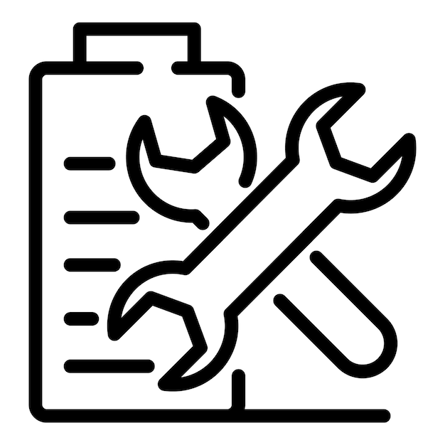 배터리 및 렌치 아이콘 흰색 배경에 고립 된 웹 디자인을 위한 개요 배터리 및 렌치 벡터 아이콘