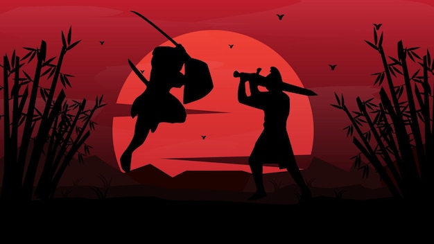 Battle of knight sword silhoutte mountain landscape