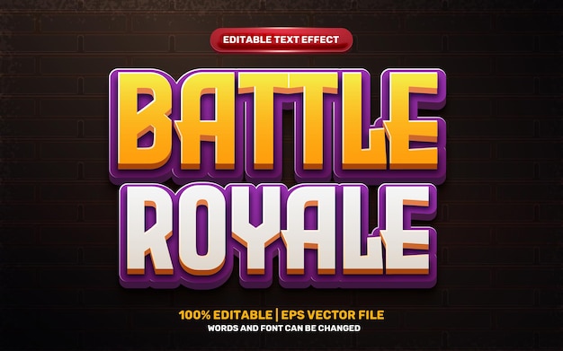 Королевская битва игра мультяшный комический герой 3d редактируемый текстовый эффект. eps