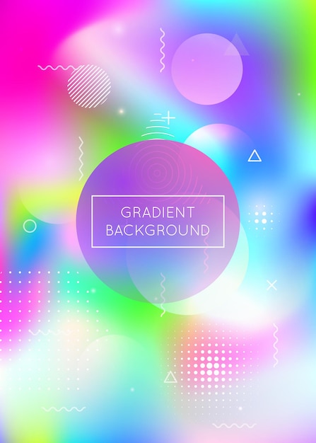 Bauhaus background with liquid shapes. Dynamic holographic fluid with gradient memphis elements. Graphic template for brochure, banner, wallpaper, mobile screen. Iridescent bauhaus background.