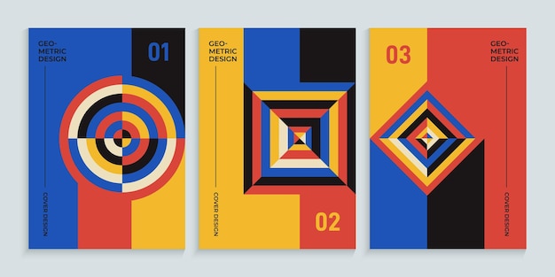 Bauhaus book cover collection with retro primitive shapes