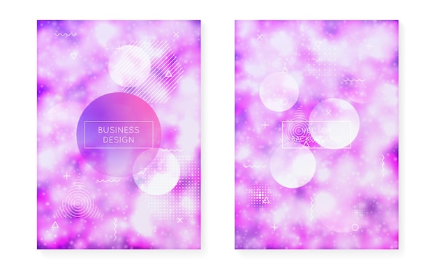 Bauhaus cover set with liquid shapes Neon luminous background