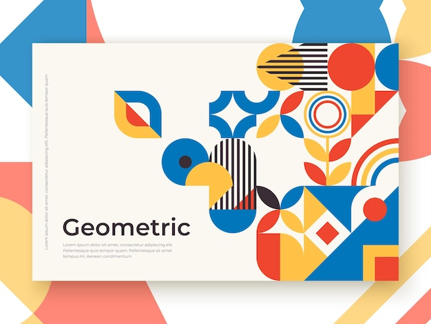 Bauhaus-geïnspireerde banner met vierkante figuren en tekst Minimale moderne abstracte brochure