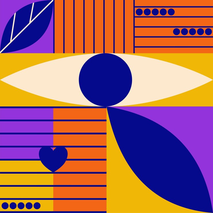 Vector bauhaus geometric eye art poster graphic shape poster with eye circle leaf bauhaus cubism template vector illustration minimal graphic cover