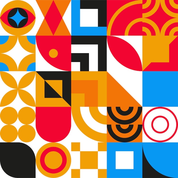 Bauhaus geometrisch ontwerp met ogen elementen. Primitieve moderne vormen en vormen. Vector interieur posters, covers, banners.