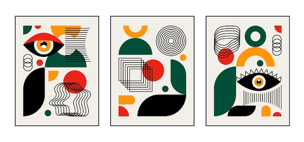 Bauhaus geometrische posters. Abstract ontwerp met verschillende vormen en ogen.