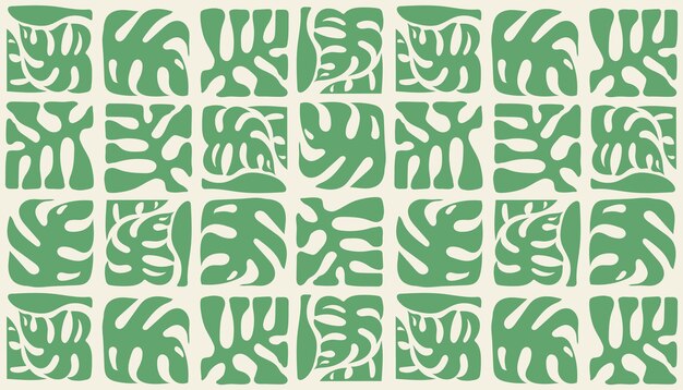 バウハウスの自然緑色の幾何学的なパターンで,タイルにモンステラの葉が付いています.