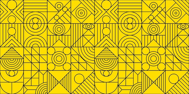 Bauhaus pattern minimal 20s geometric line style with geometry figures and shapes circle triangle square on yellow background human psychology and mental health concept illustration vector 10 eps