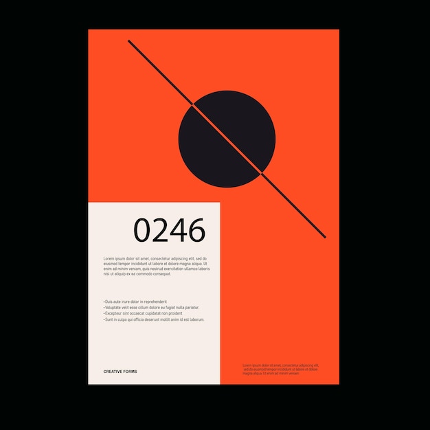 Bauhaus-postersjabloonlay-out met strakke typografie en minimaal vectorpatroon met abstracte geometrische vormen