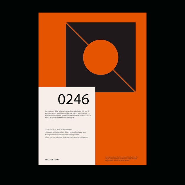 Bauhaus-postersjabloonlay-out met strakke typografie en minimaal vectorpatroon met abstracte geometrische vormen