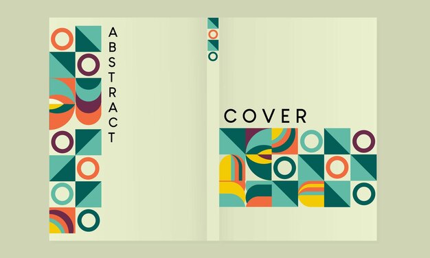 Bauhaus retro shape cover. Square tiles with modern abstract geometric patterns. for annual reports,