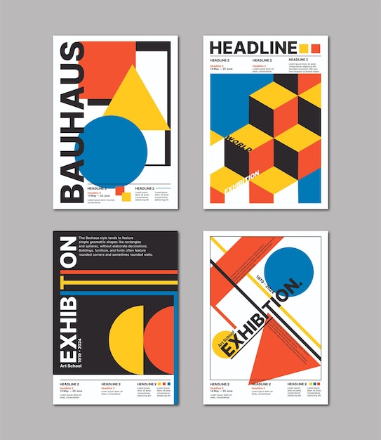 Vector bauhaus style geometric poster set for poster, exhibition, magazine cover, flyer, poster