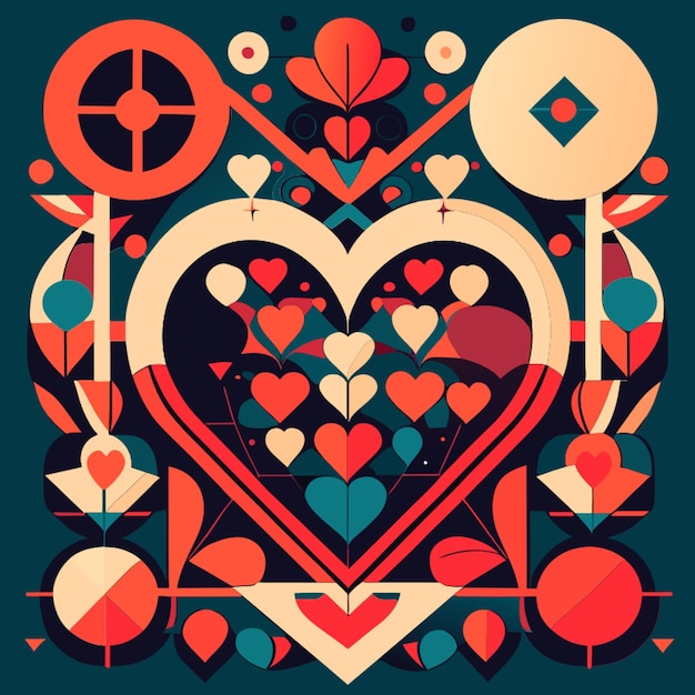 Vector bauhaus style geometry hearts flowers line of circles pattern neo grahic style random vector