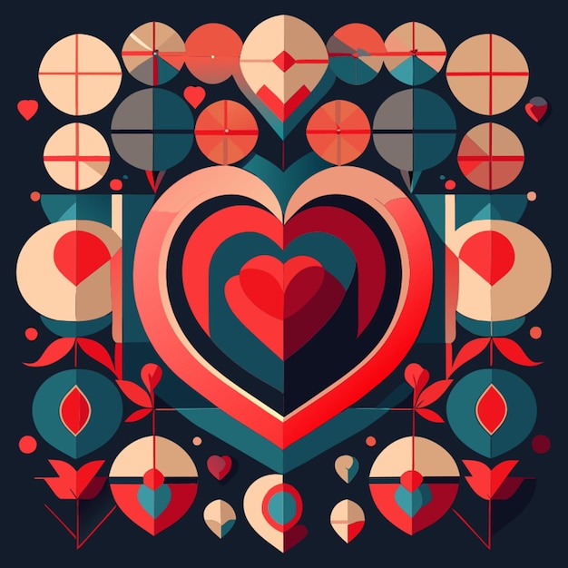Вектор Баухаусский стиль геометрии сердца цветы линия кругов рисунок нео грахический стиль случайный вектор иллюстрация