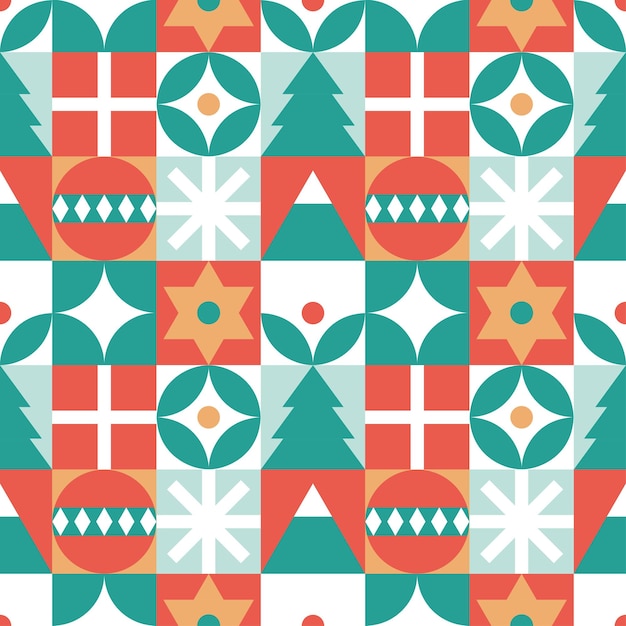 BauhausStyle Christmas pattern trendy colored mosaic texture Geometric seamless pattern