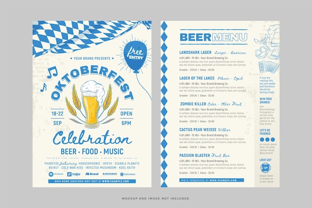 The Bavarian Theme Oktoberfest Menu Template in Vector