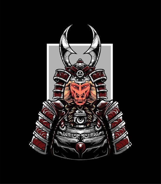 Vector baviaan samurai vectorillustratie, moderne cartoonachtige stijl geschikt voor t-shirt of printproducten
