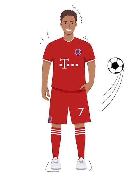 Bayern football team. a black man with a smile in a football uniform with a ball. isolated vector