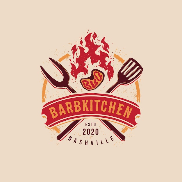 BBQ Badge embleem Logo sjabloon Barbkitchen bewerkbare tekst