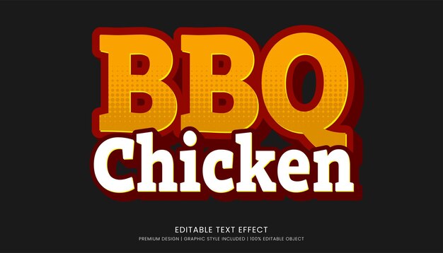 Vettore modello di effetto di testo 3d editabile per cibo di pollo bbq tipografia a grassetto e stile astratto