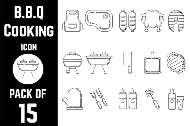 BBQ cooking icon pack bundle lineart vector template