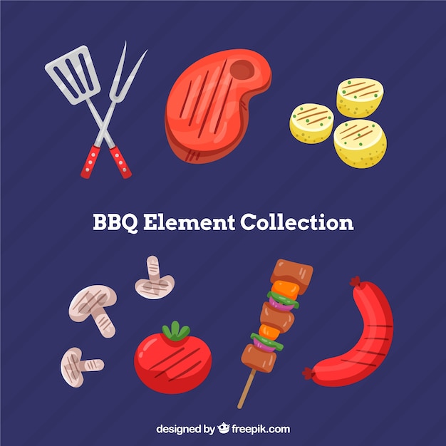 Bbq-elementen in plat ontwerp