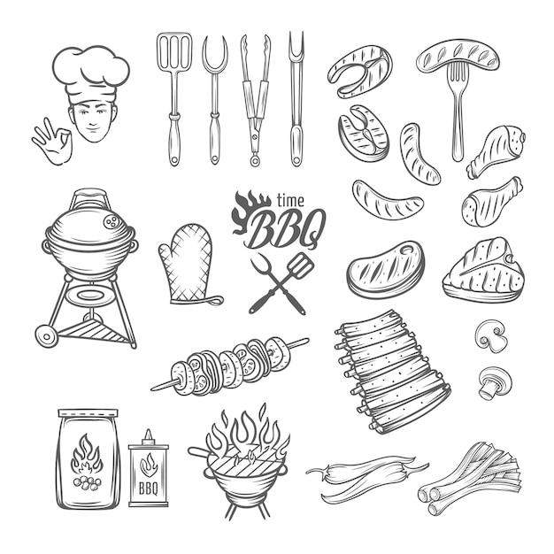 Vector bbq feast party set