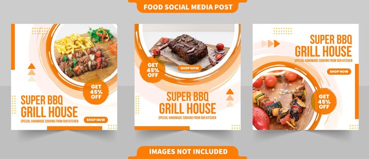 Bbq grill food menu or restaurant promotion menu for social media instagram square post with editable photo templates