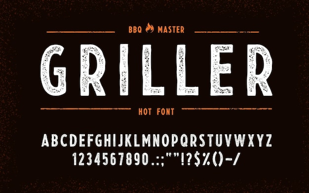 Bbq grill lettertype barbecue type grunge alfabet