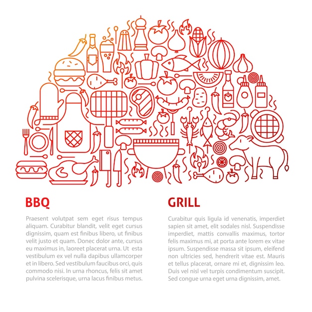 Bbq grill line template. vector illustration of outline design.