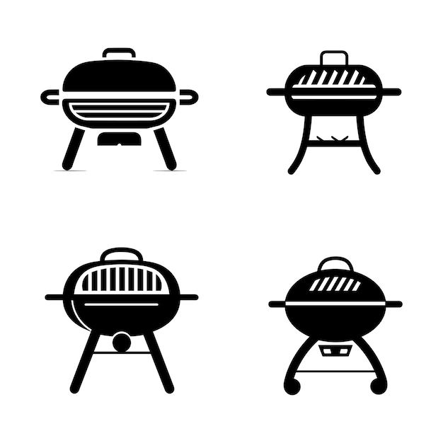 BBQ-grill pictogrammenset op witte achtergrond silhouet stijl vectorillustratie