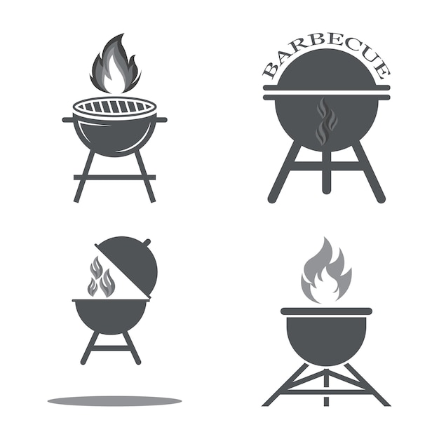 Vector bbq grill simple and symbol icon with smoke or steam logo