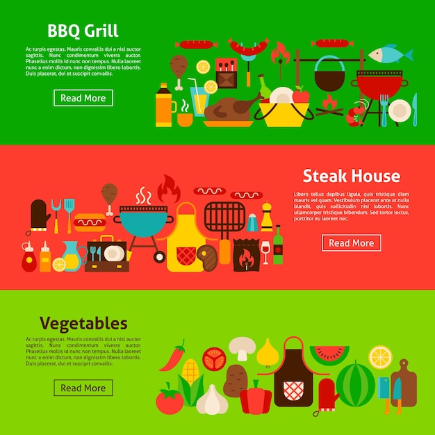 Banner web per barbecue grill. illustrazione di vettore di stile piano per l'intestazione del sito web.