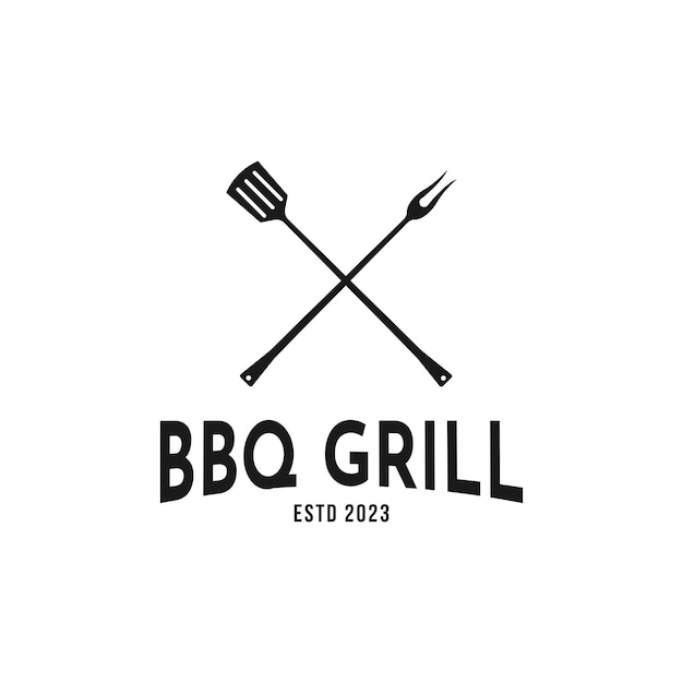 Vector bbq grill with spatula logo design concept idea