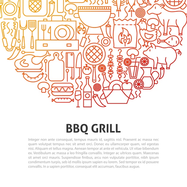 Bbq-grilllijnconcept. vectorillustratie van overzichtssjabloon.