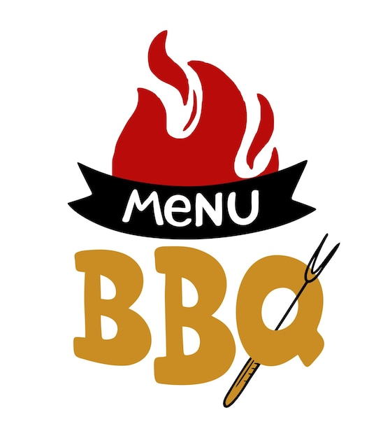 BBQ handgetekende inscriptie slogan food court embleem menu restaurant bar café Vector van vuur