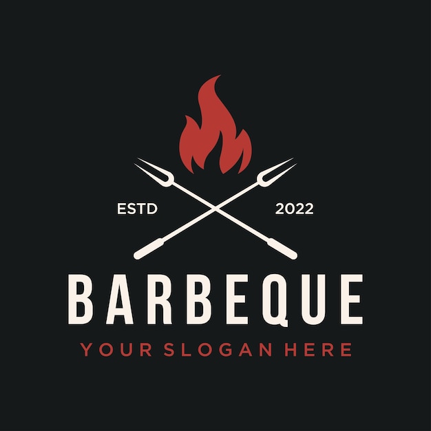 BBQ hete grill vintage typografie logo sjabloonontwerp met gekruiste vlammen en spatel Logo voor restaurant badge café en bar